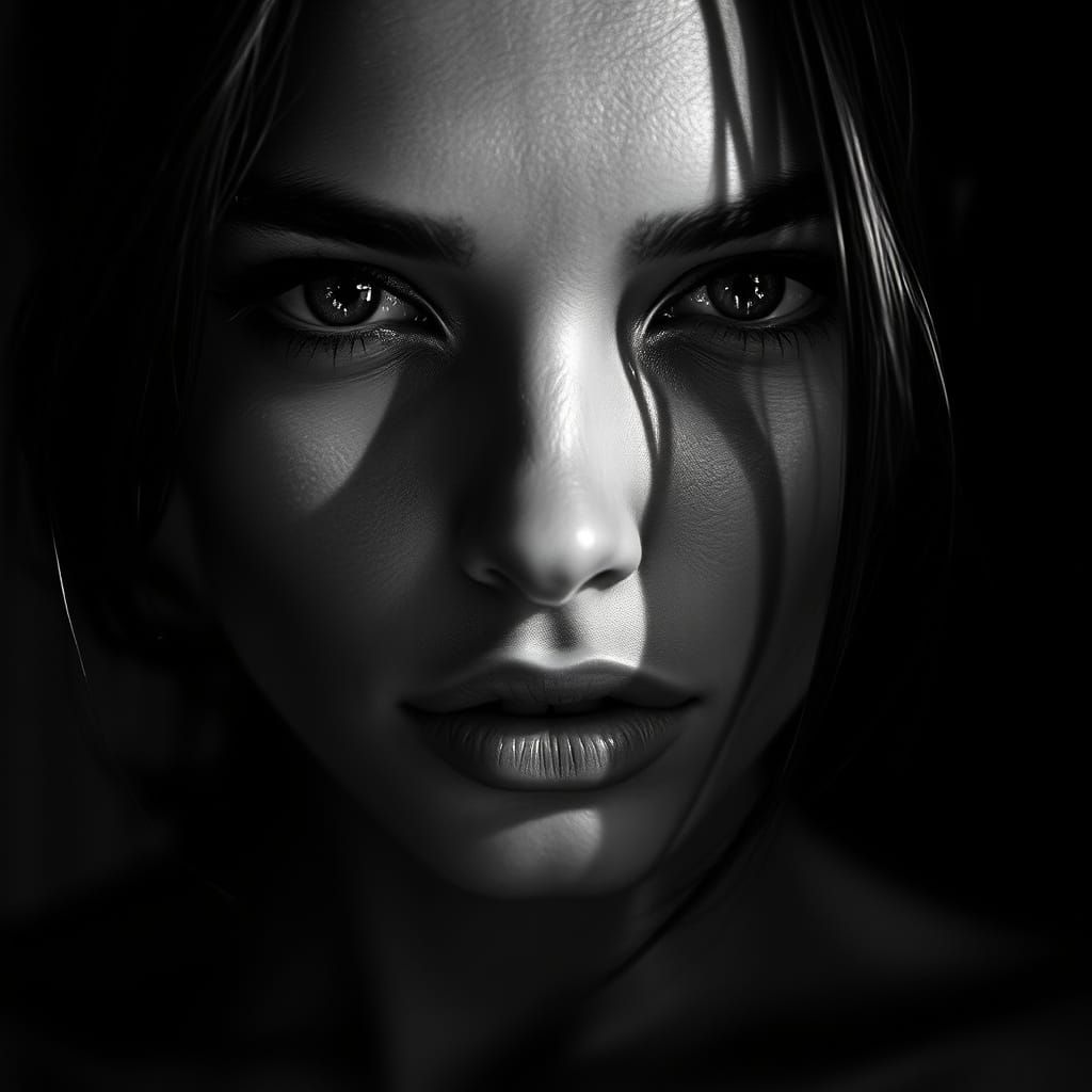 Moody Supermodel Portrait in High-Contrast Black and White