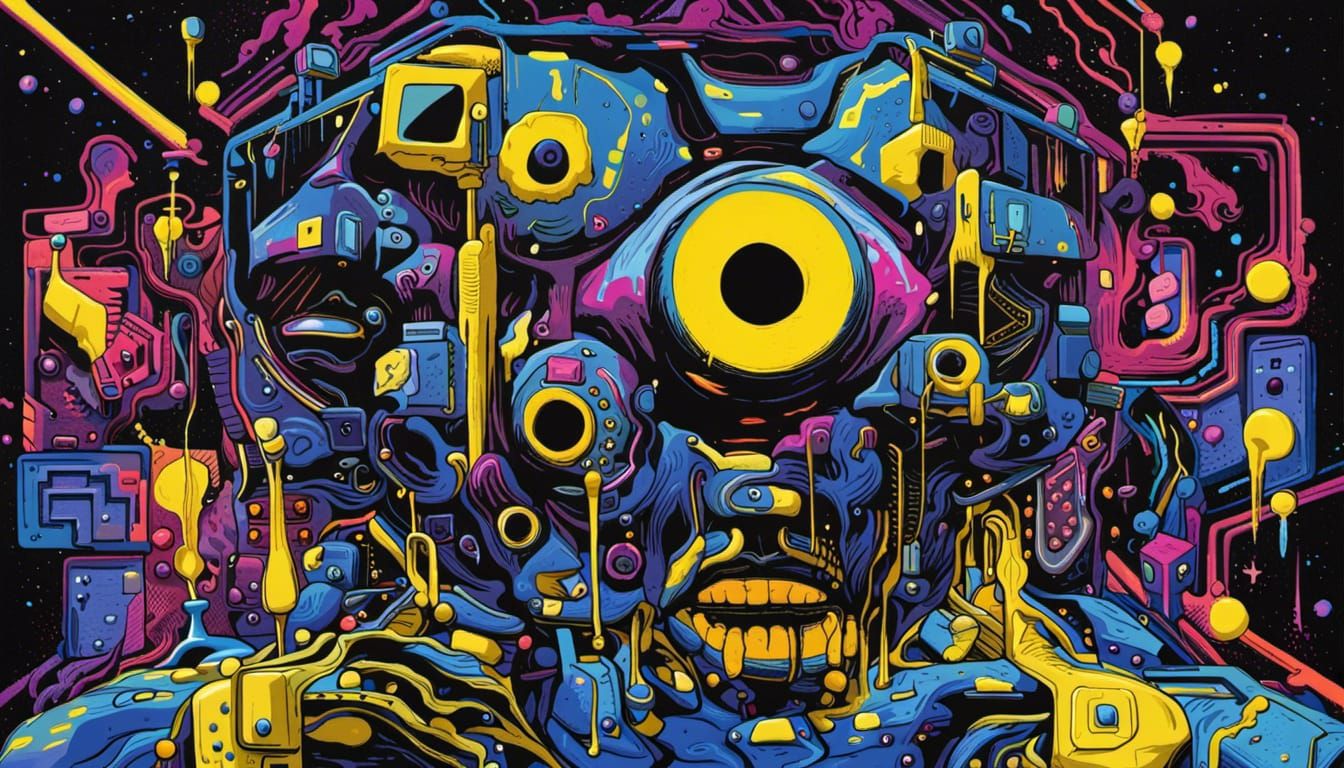 Saturn and the Black Cube in Black Light Art