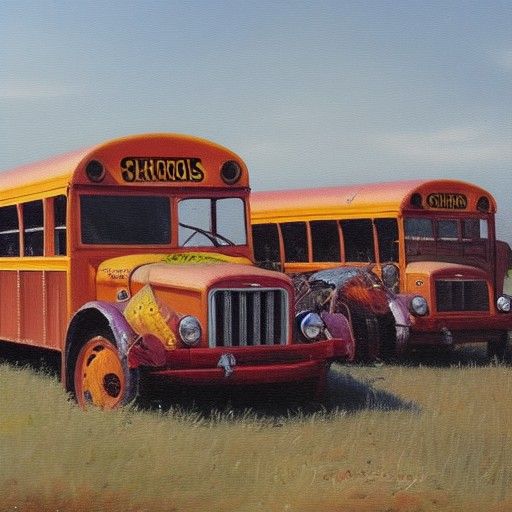 School Bus Graveyard as Oil Painting