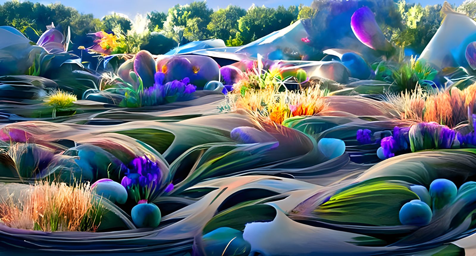 Psychedelic Summer Garden with Volumetric Lighting