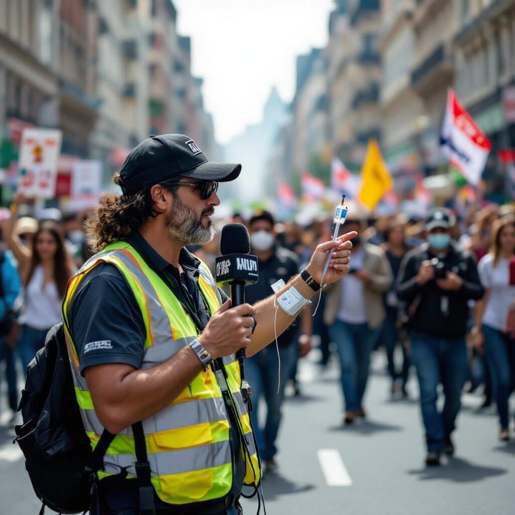 Journalist Live Streaming Protest, Photojournalism Style