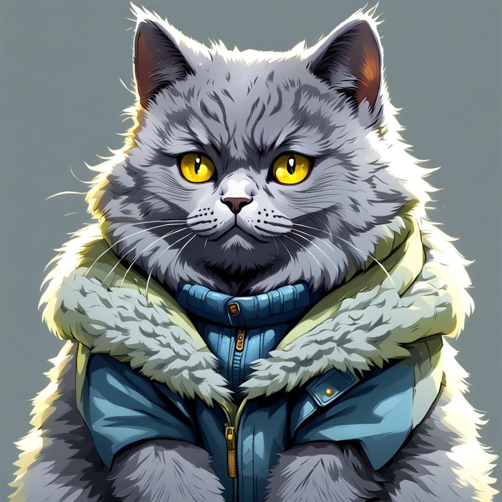 Blue-Grey Chartreux Cat in Comic Art Style