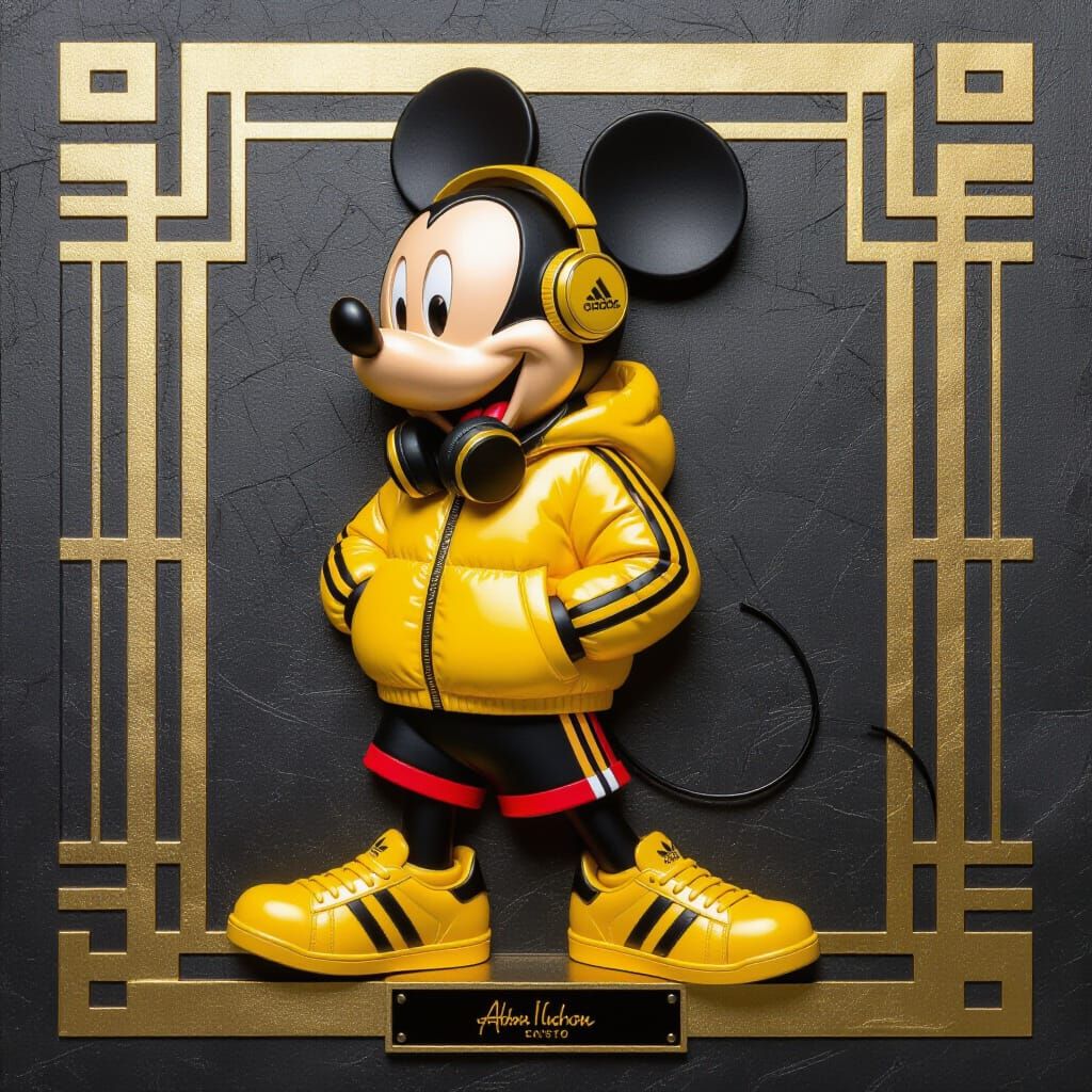 Art Deco Mickey Mouse Sculpture in Shimmering Gold