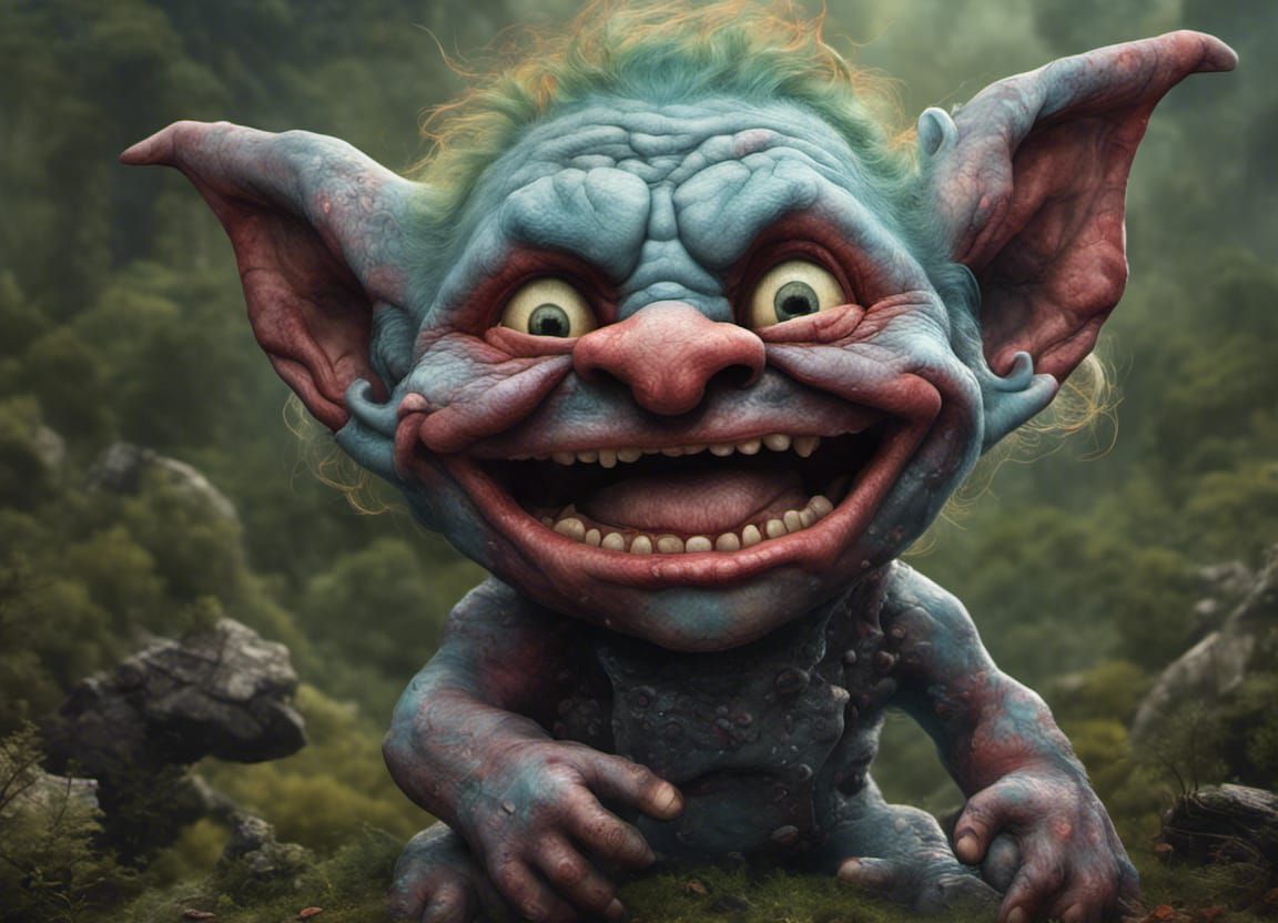 Adorable Baby Troll with Fangs in Digital Circlism