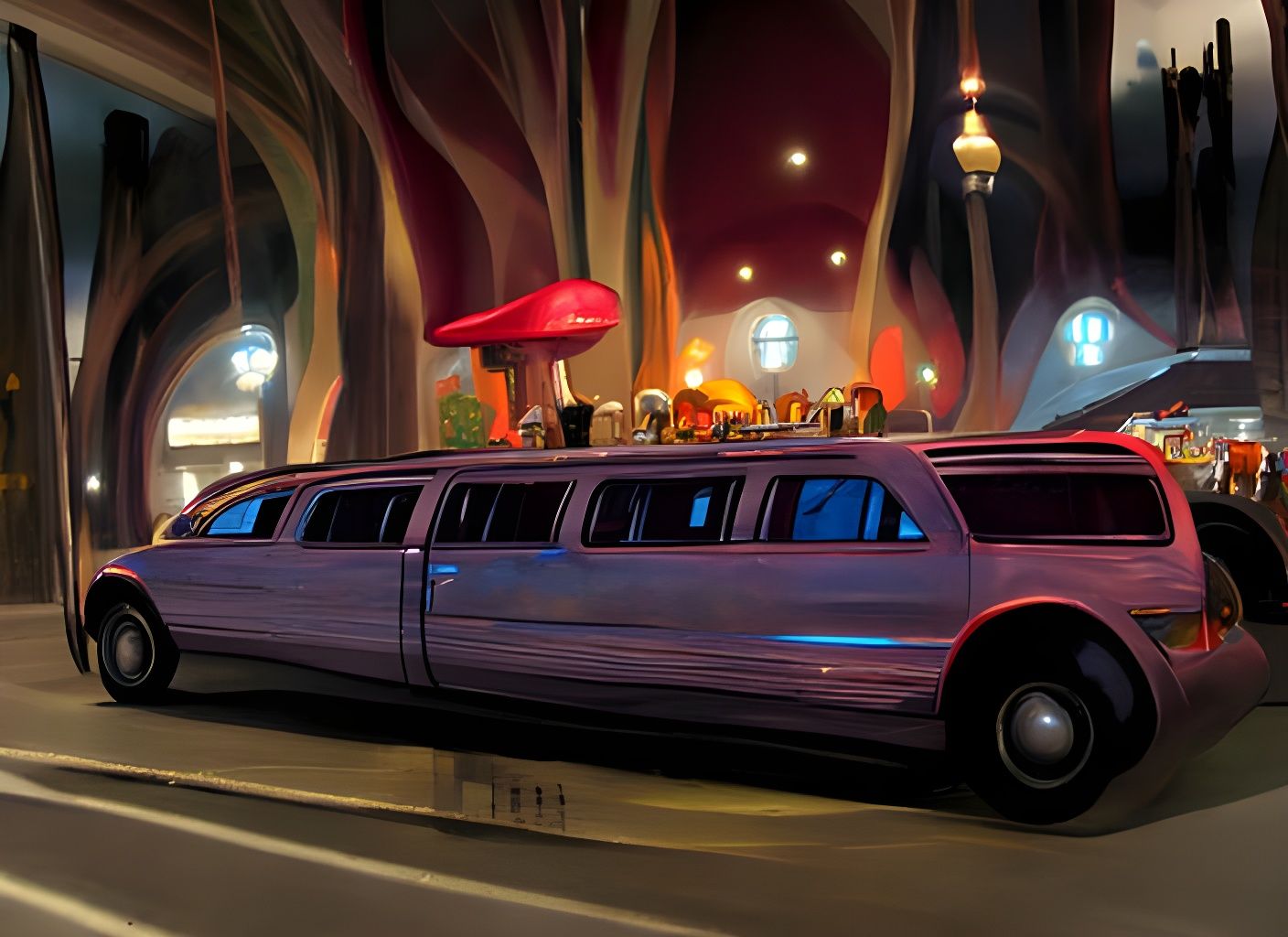 Futuristic Limousine in Hyperrealist Cityscape