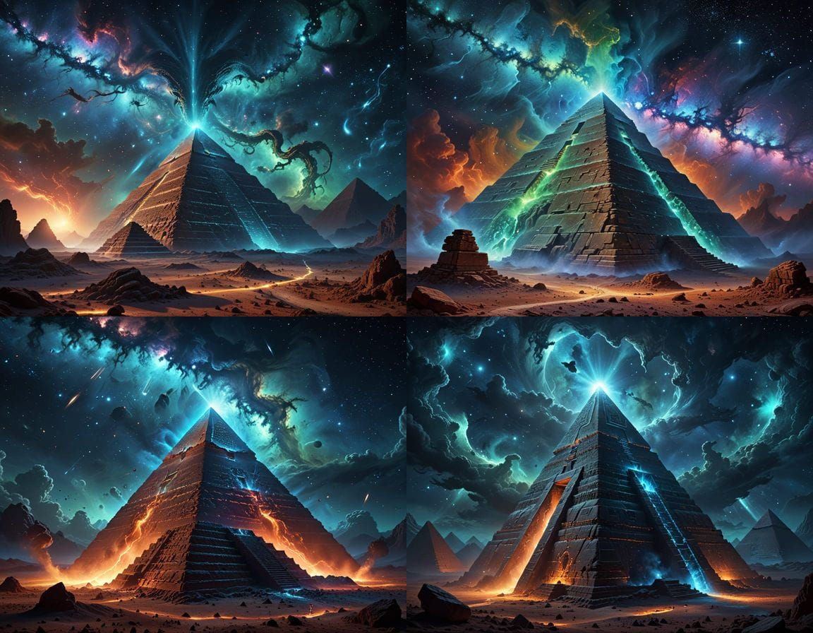 Ancient Pyramid in Cosmic Nebula Painting