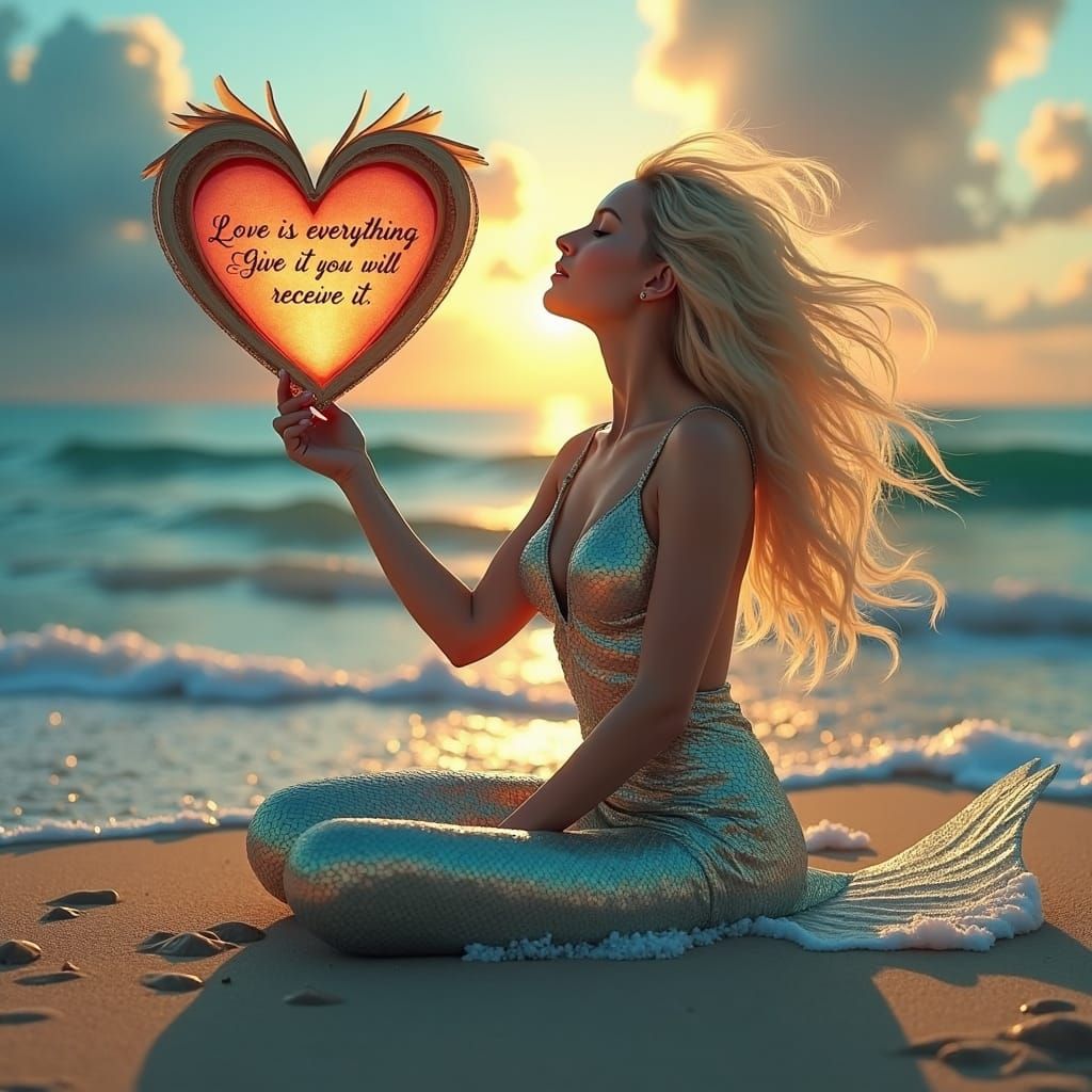 Fish Woman with Glowing Heart, Digital Matte Painting