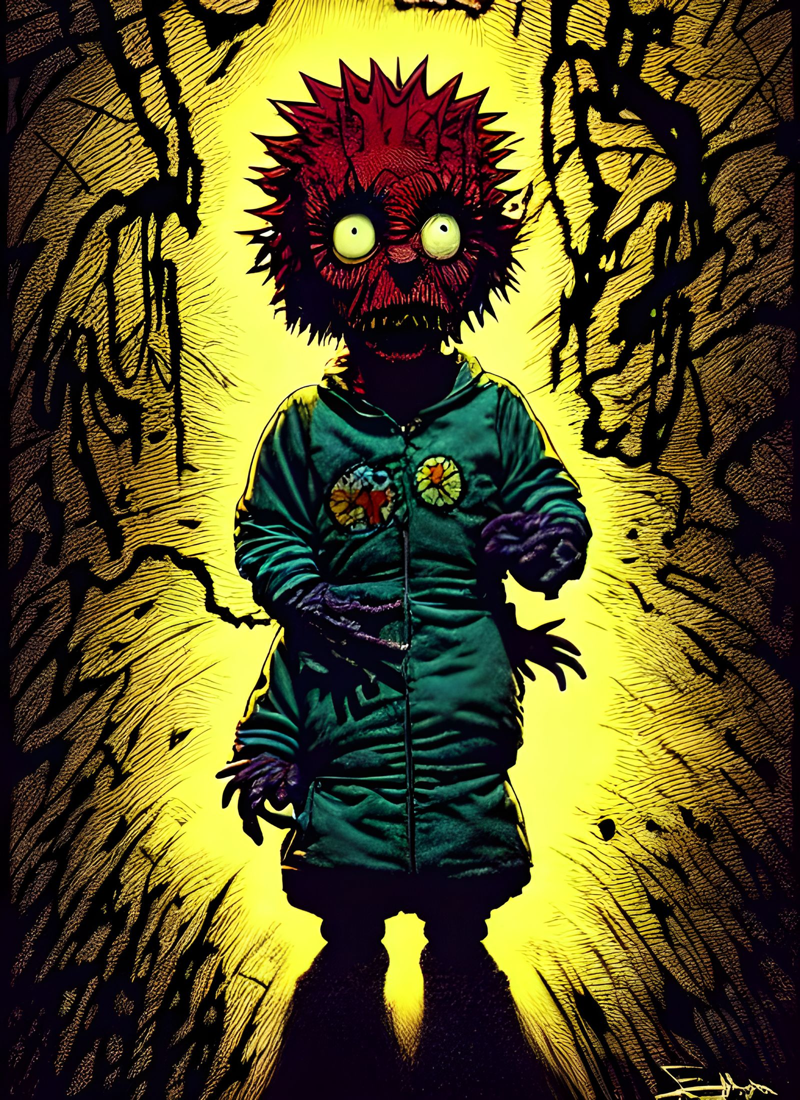 Sinister Chibi Maggie Simpson in Horror Style