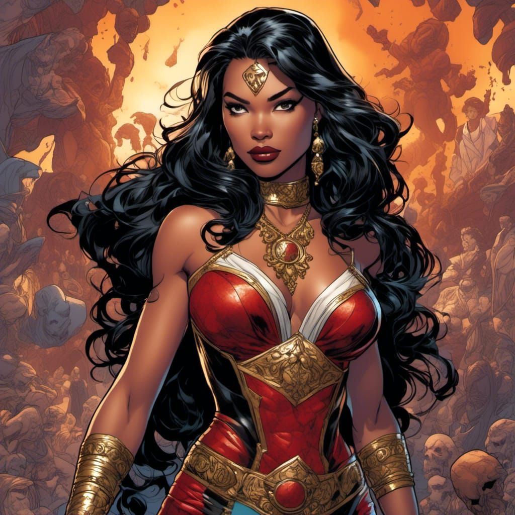 Blasian Enchantress in Comic Book Style Portrait