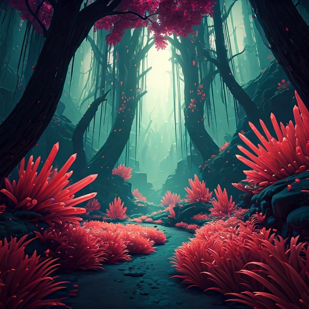 Iridescent Forest with Glowing Vegetation in Unreal Engine