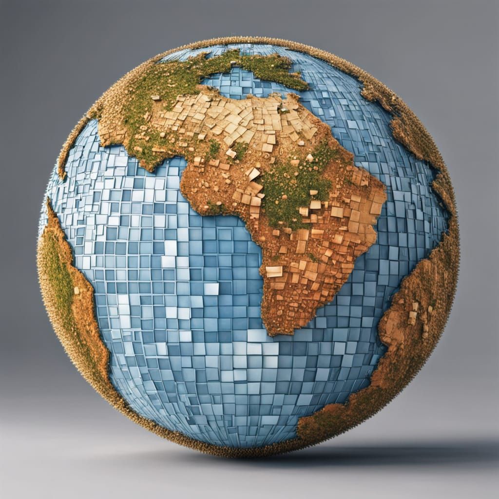 Realistic Earth Globe in Geometric Blocks