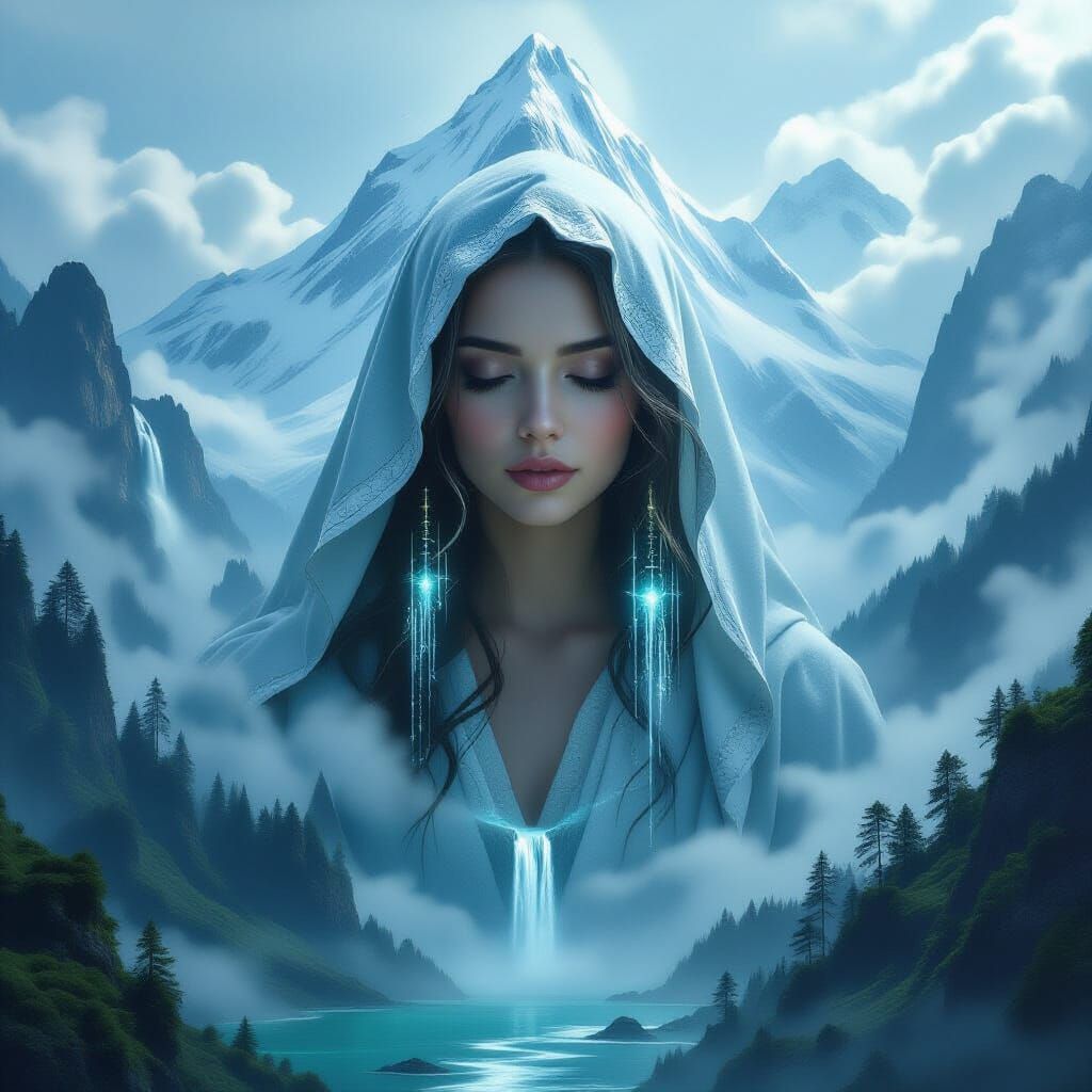 Surreal Mountain Woman: Fantasy Landscape