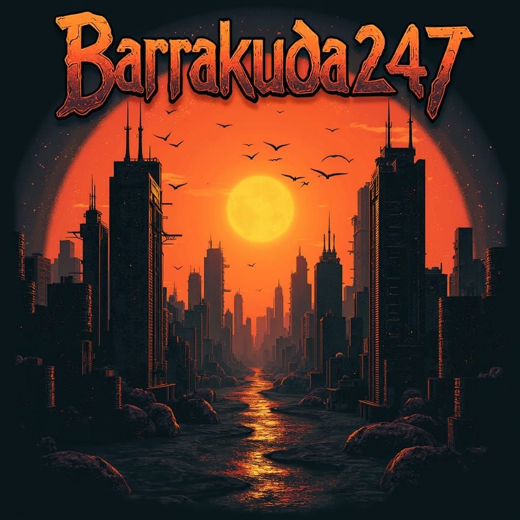 Metalcore Logo in Futuristic Cityscape with Orange Glow