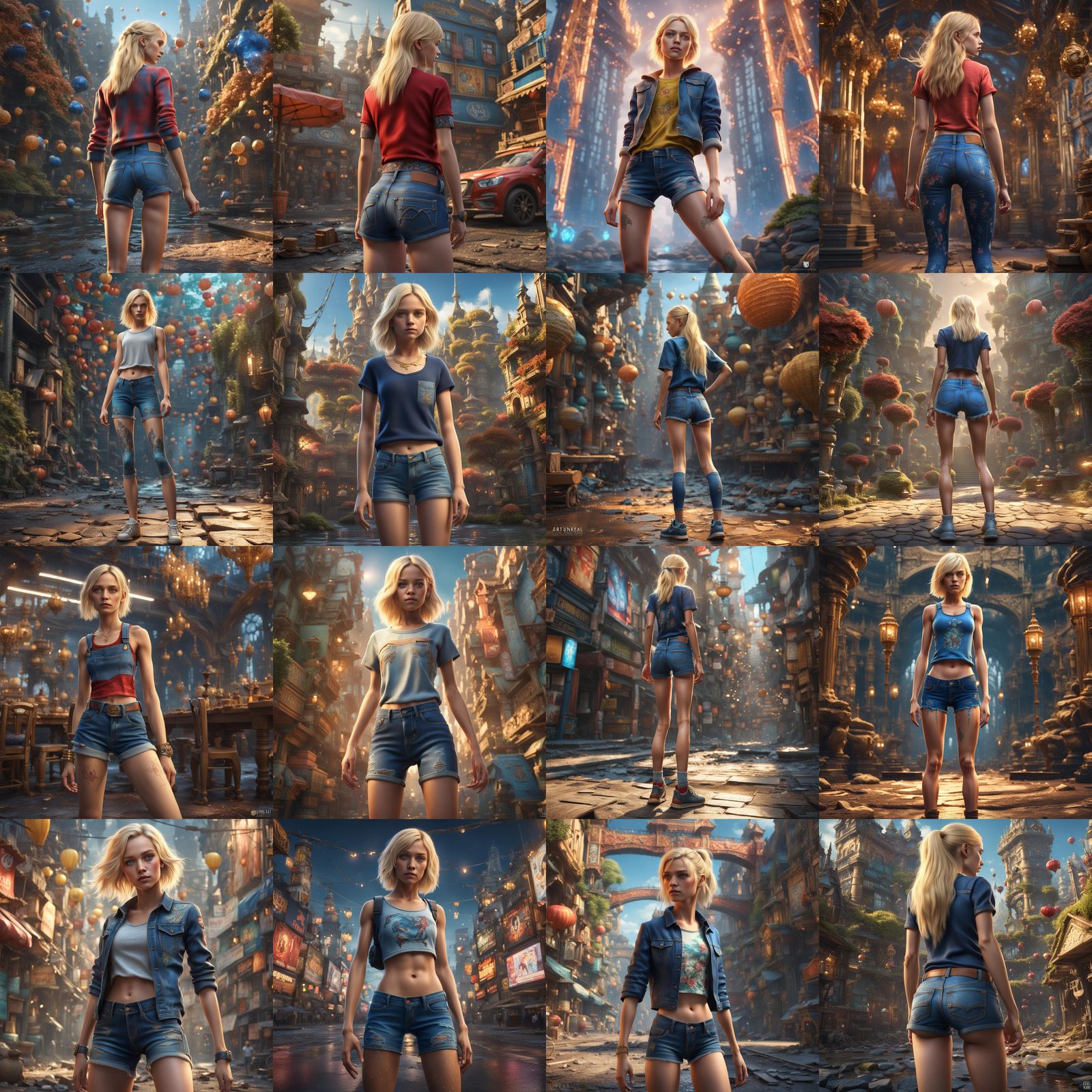 Blonde Girl in Jeans: Detailed Matte Painting