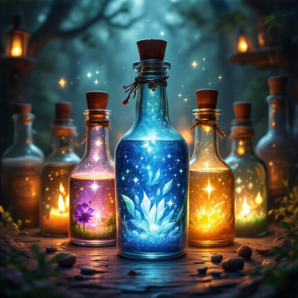 Magical Shimmering Potions Sparkle with Mystery and Power