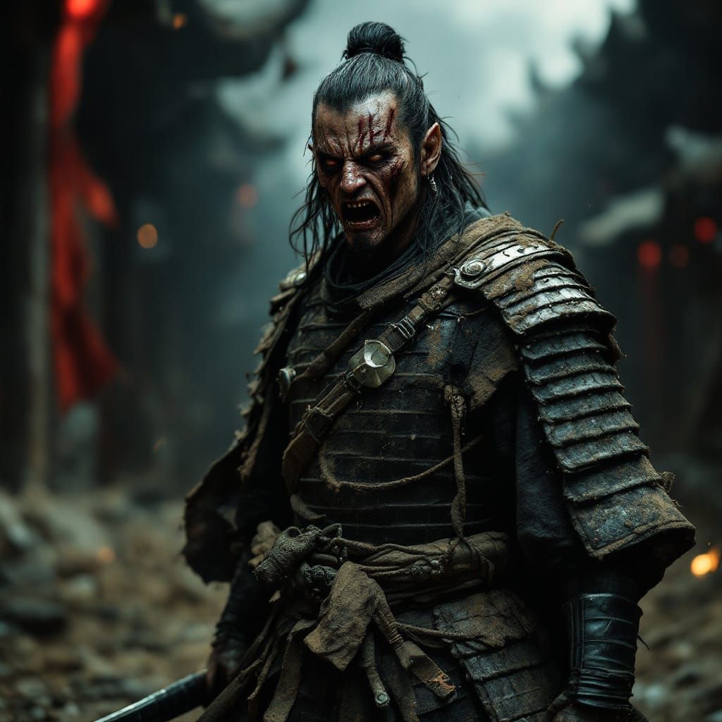 Battle-Worn Samurai in Dark, Dreadful Aftermath