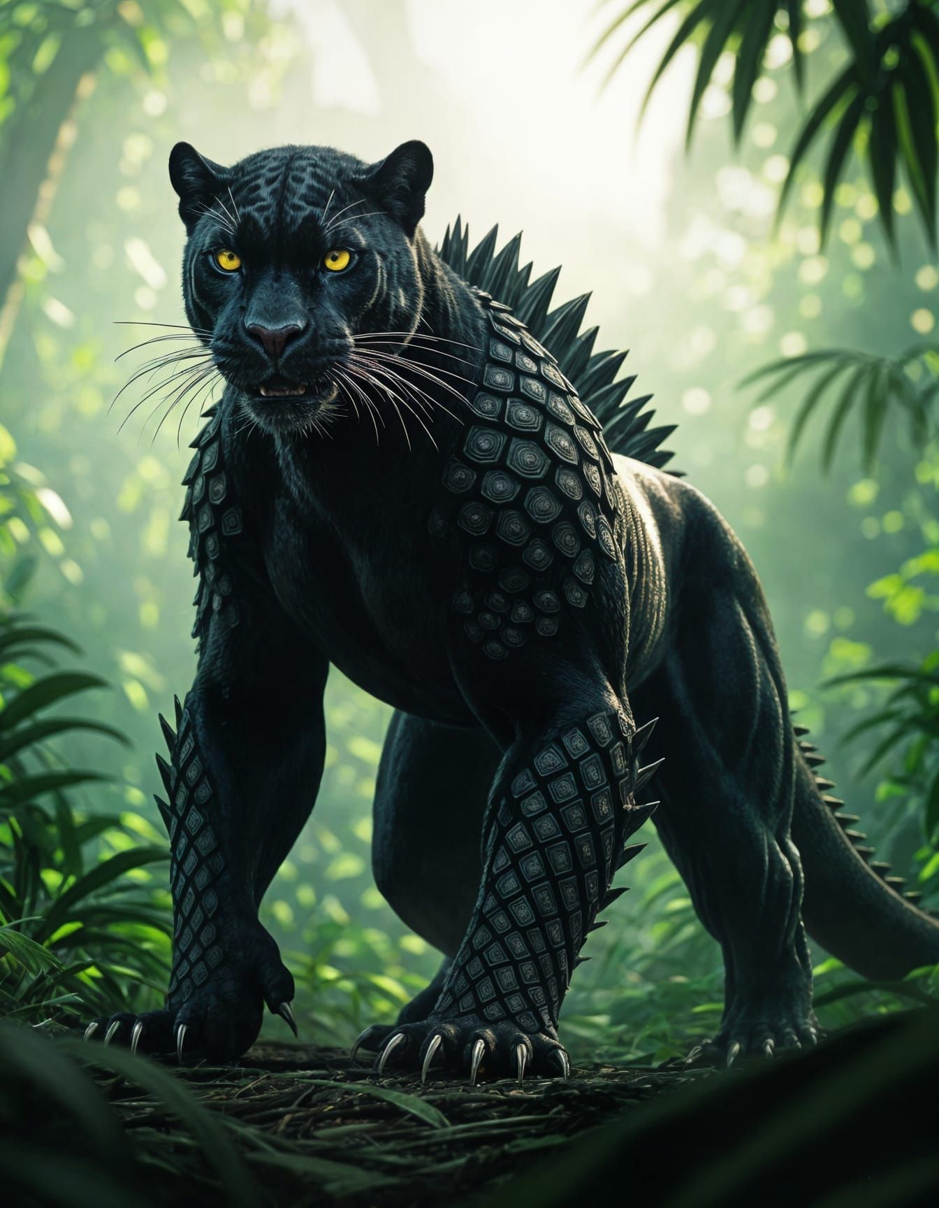 Majestic Black Panther Komodo Dragon Hybrid in Jungle