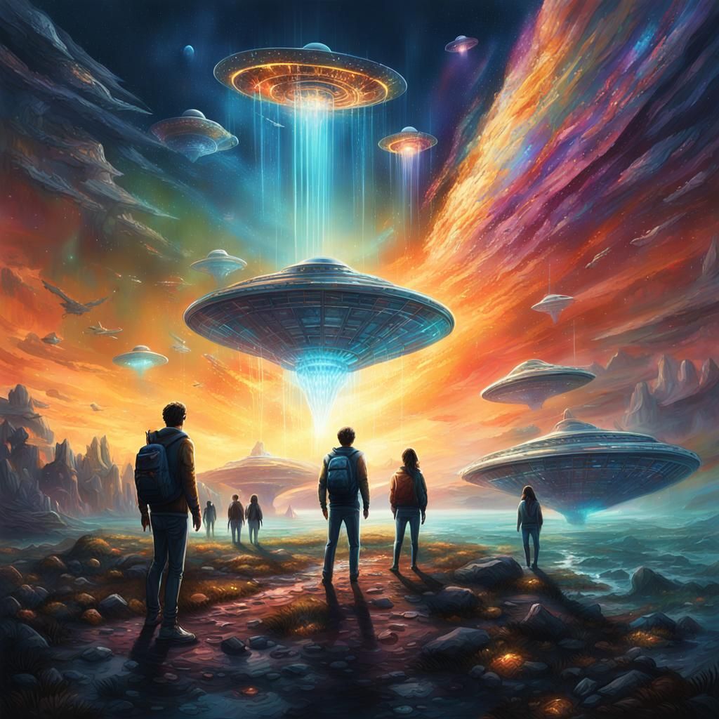 Alien Abduction Under a Magical Night Sky