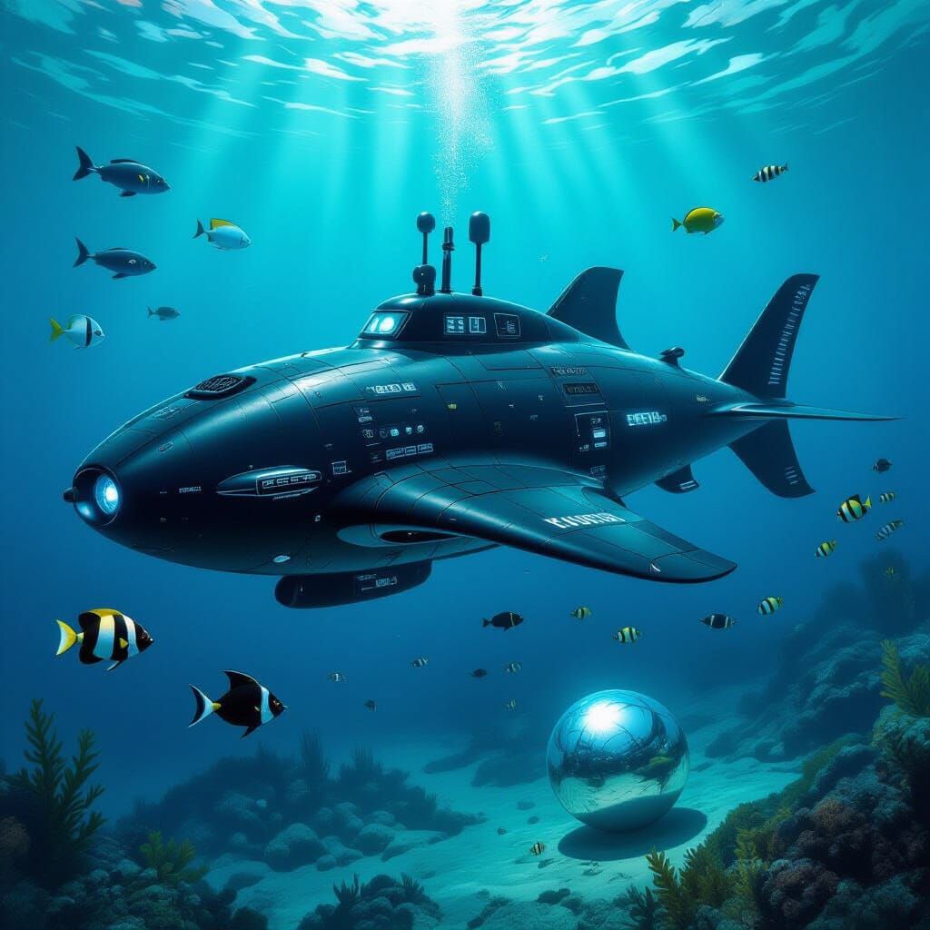 Manta Ray Submarine Exploring Underwater World