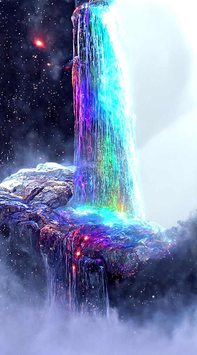 Holographic Waterfall Flowing into Nebula: Surreal Concept A...