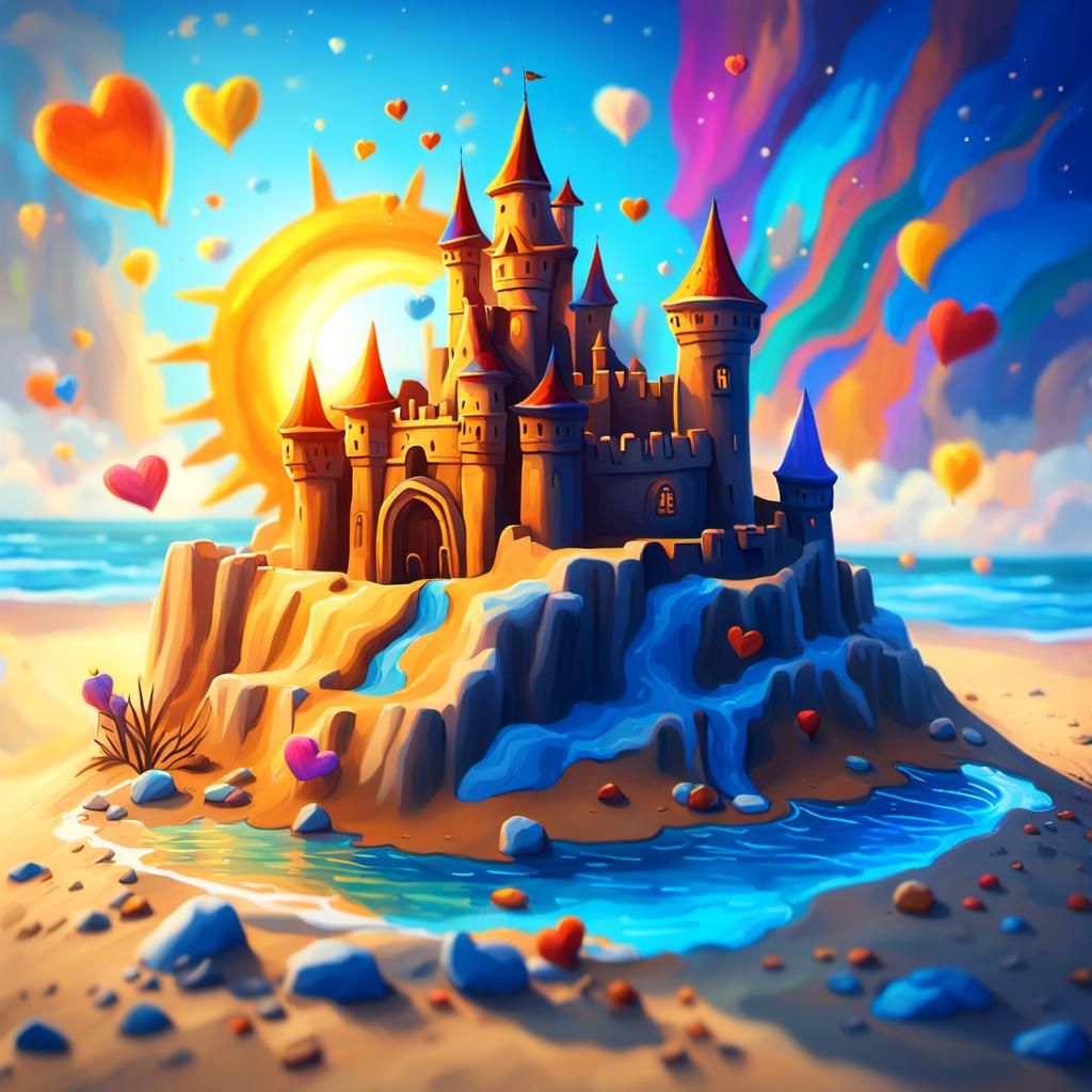 Sandcastle of Love and Peace in Dreamlike Art