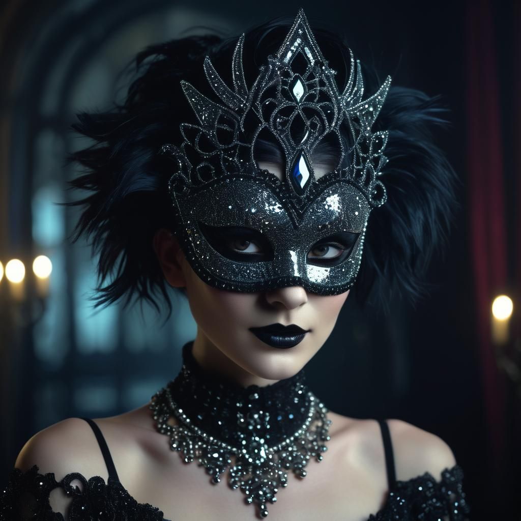 Goth Punk Woman in Masquerade Mask
