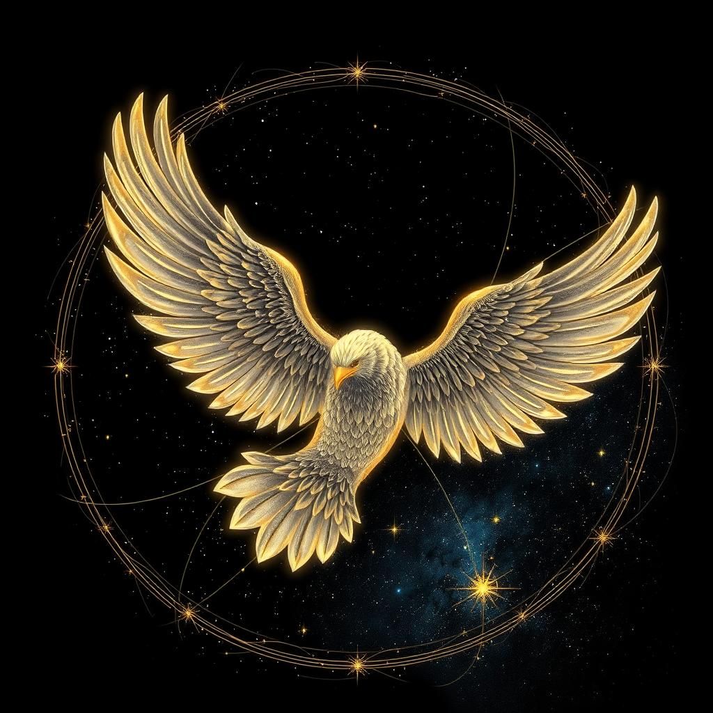 Astral Angel with Golden Accents in Holographic Style