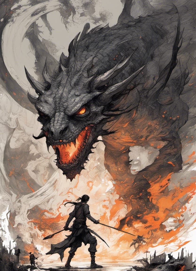 Dunmer Dragon Fight: Neon Art Illustration