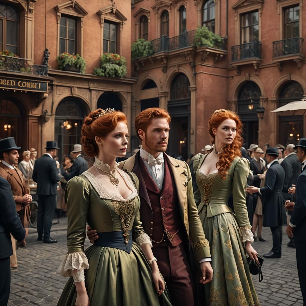 19th Century Woman Flirting with Valet, Detailed Digital Art