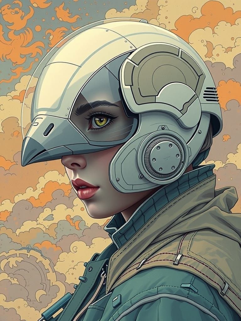 Skybound Avian Explorer in Terada-inspired Modernism Style