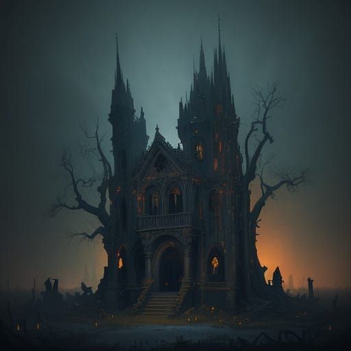 Ethereal Gothic Graveyard Scene in Baroque Style