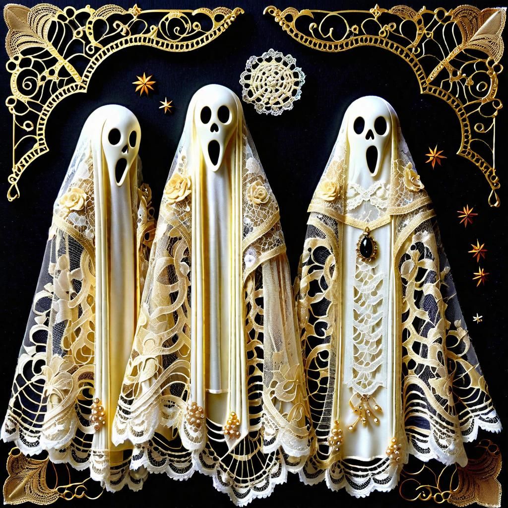 Lace Halloween Ghosts: Mixed Media Collage Art