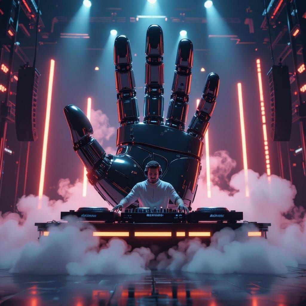 Giant Hand with DJ, Epic Sci-Fi Lighting & Smoke