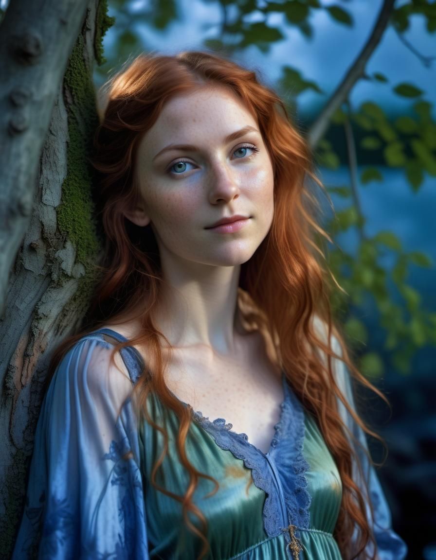 Ethereal Elf Woman in Twilight Forest: Renaissance Style