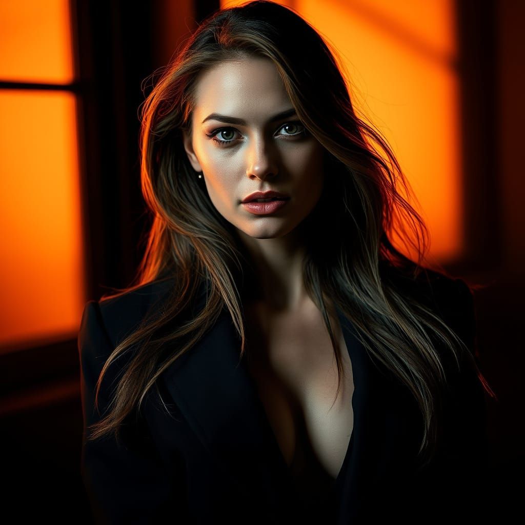 Elegant Woman in 3D Rendering with Dramatic Lighting