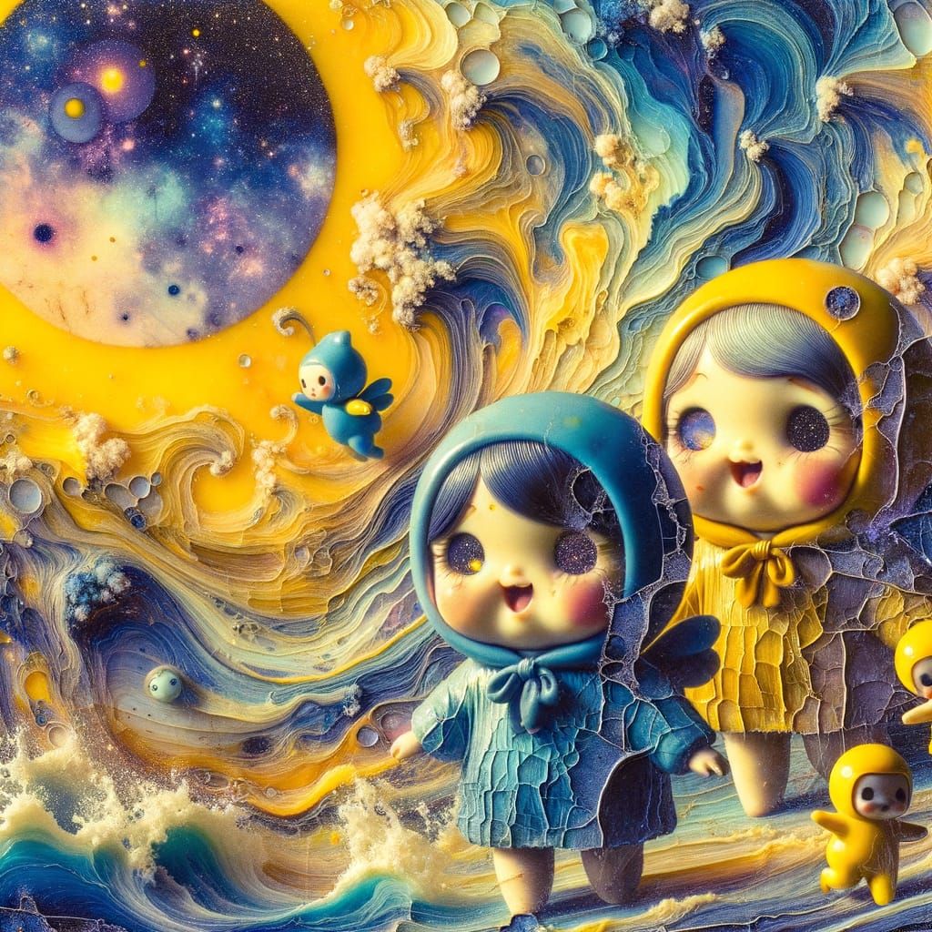 Whimsical, Surreal Scene of Mixed Heritage Children in a Cos...