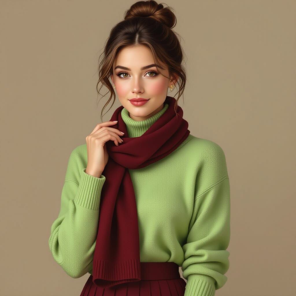 Pre-Raphaelite Portrait of a Lady in Green and Burgundy