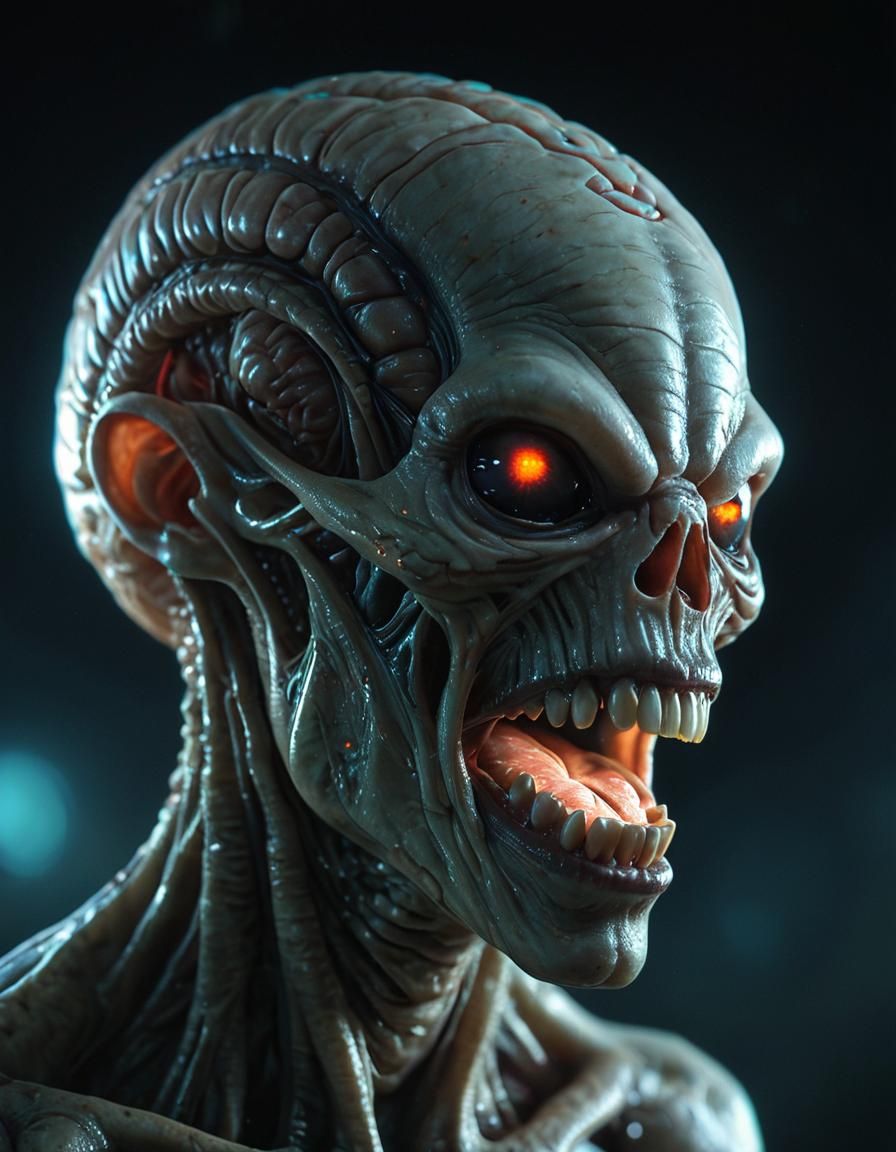 Sci-Fi Alien Portrait with Bioluminescent Brain
