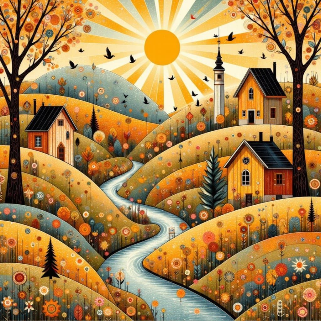 Golden Marigold in Lush Summer Landscape