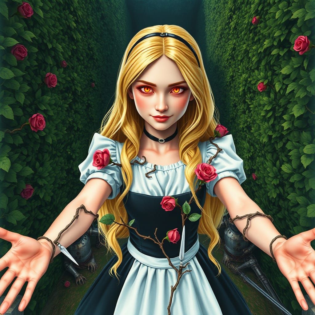 Majestic Alice in Wonderland Portrait in Vibrant Watercolor