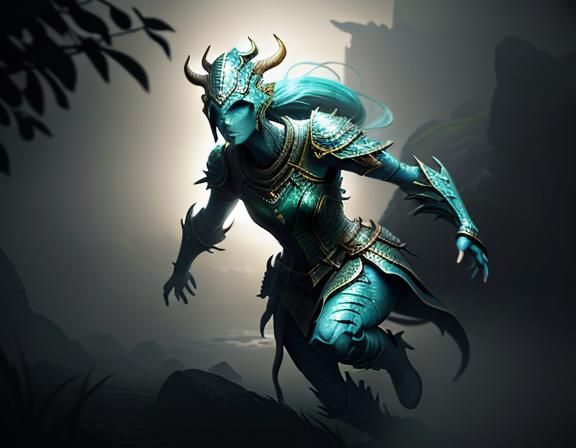 Mystical Amphibioid in Sepia and Turquoise