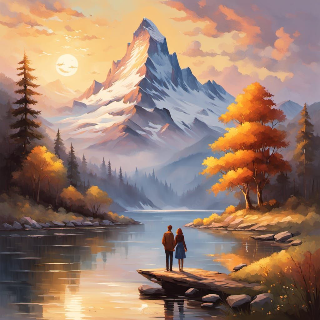 Romantic Alpine Landscape in Dreamy, Ethereal Style