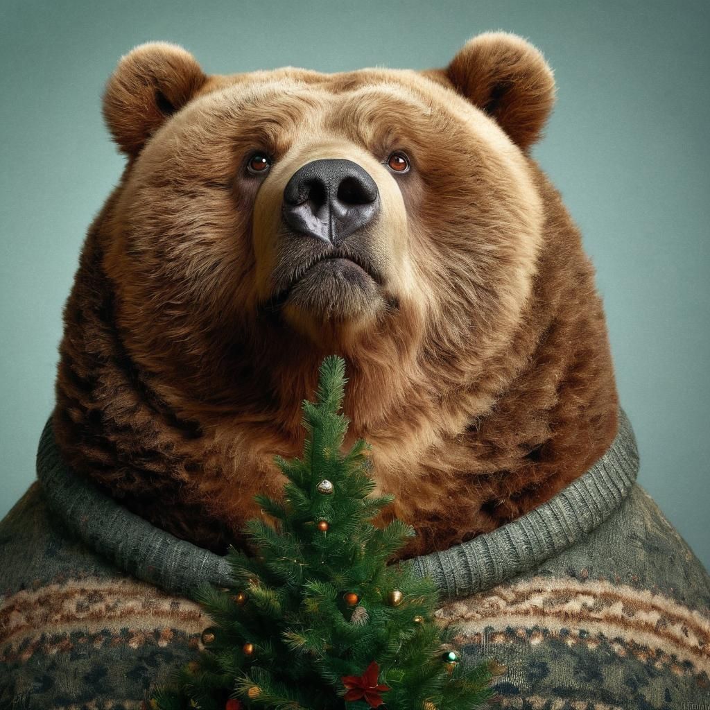 Contemptuous Kodiak Bear, Christmas Tree Crown, Exaggerated....