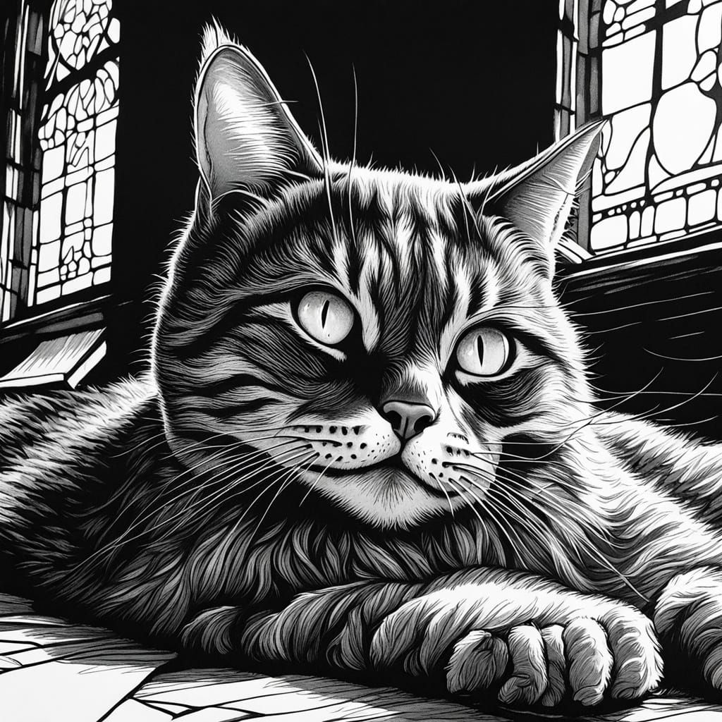 Colorful Cat Portrait in Impressionistic Chalk Art Style