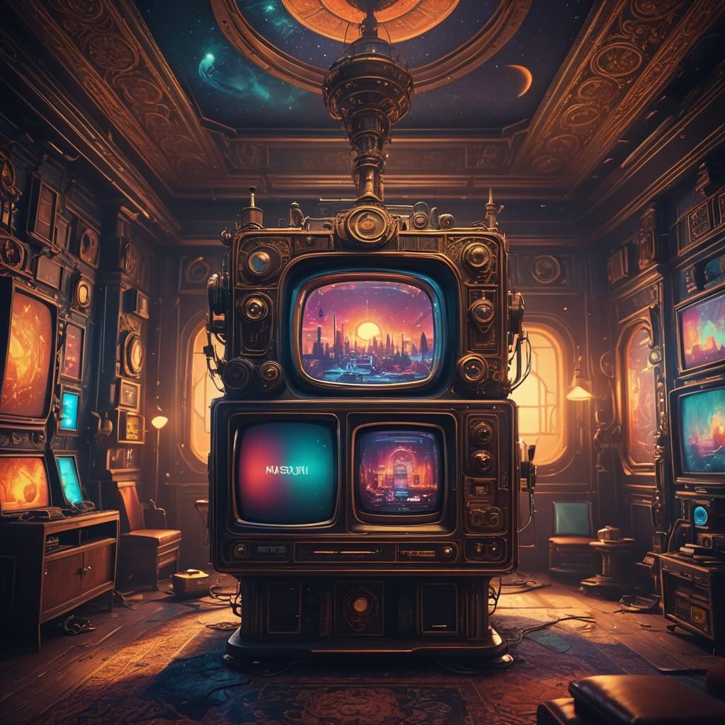 Retro-Futuristic TV in Steampunk Room: Concept Art