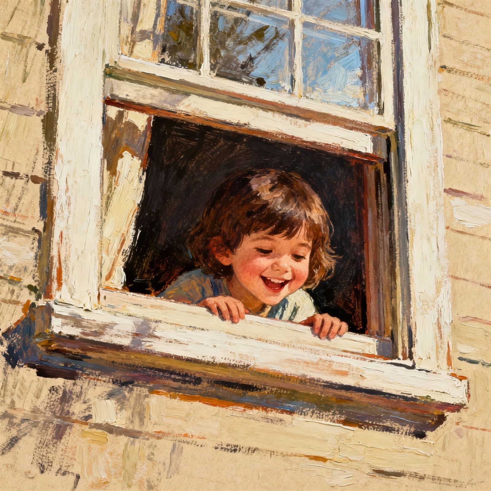 Child Peering From Window, Indie Rock Album Art Style