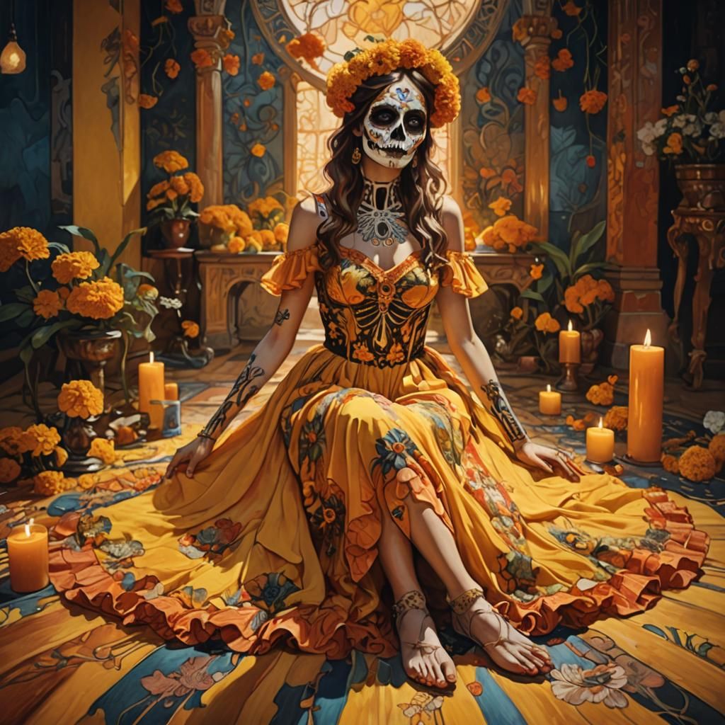 Day of the Dead Woman in Art Nouveau Style