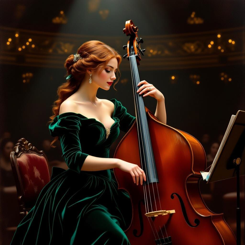 Old Master Painting of Woman Playing Double Bass