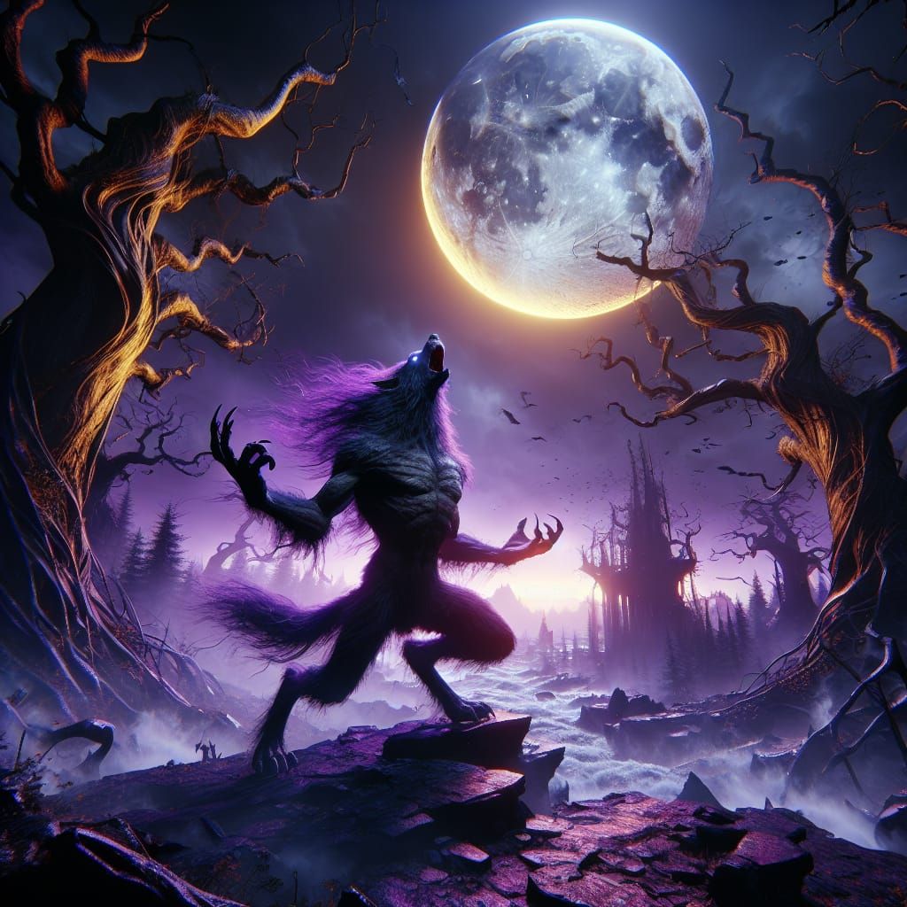 Werewolf's Rhythmic Dance Under the Full Moon