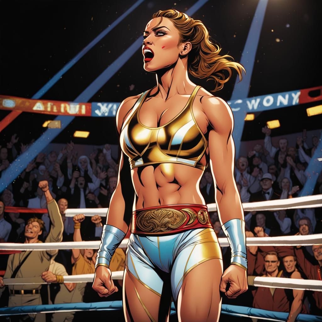 Victorious Wrestler in Dynamic Comic Book Art